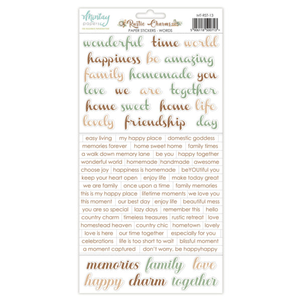 Rustic Charms 6x12 Words Stickers